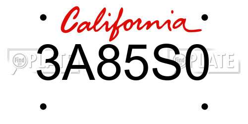3A85S0 California License Plate
