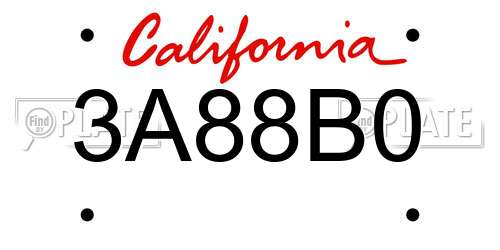 3A88B0 California License Plate