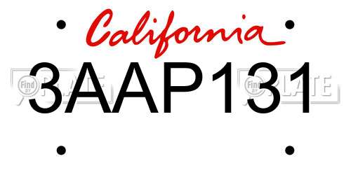 3AAP131 California License Plate
