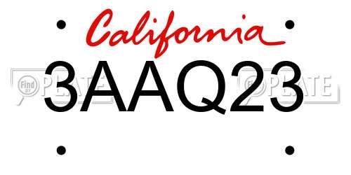 3AAQ23 California License Plate