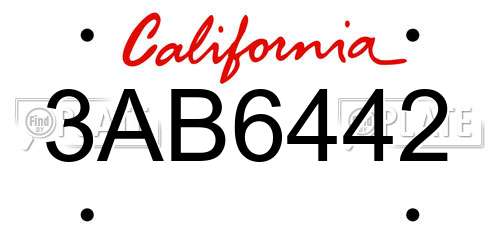 3AB6442 California License Plate