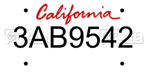 3AB9542 California License Plate
