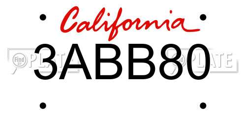 3ABB80 California License Plate