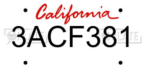 3ACF381 California License Plate