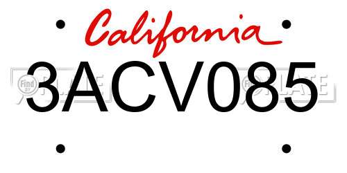 3ACV085 California License Plate