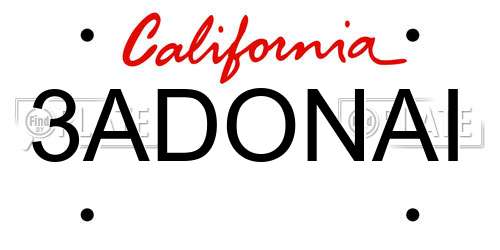 3ADONAI California License Plate