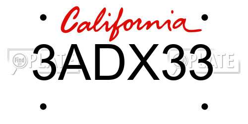 3ADX33 California License Plate