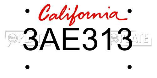 3AE313 California License Plate