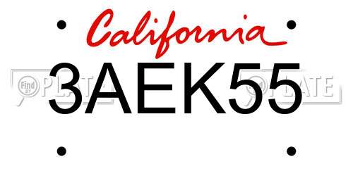 3AEK55 California License Plate