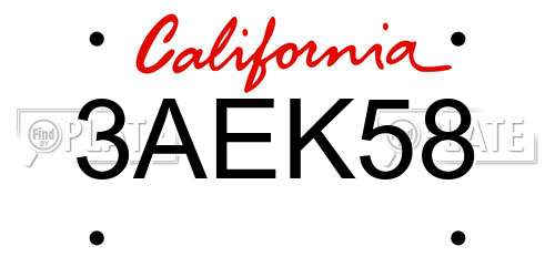 3AEK58 California License Plate