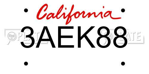 3AEK88 California License Plate