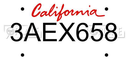 3AEX658 California License Plate