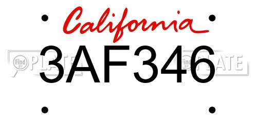 3AF346 California License Plate