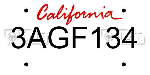3AGF134 California License Plate
