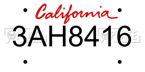 3AH8416 California License Plate
