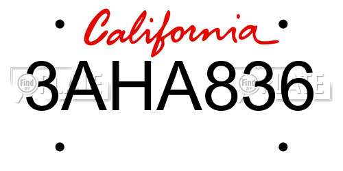 3AHA836 California License Plate