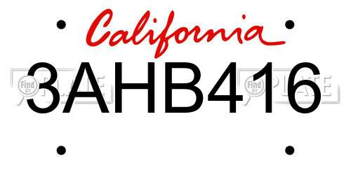 3AHB416 California License Plate