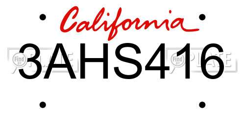 3AHS416 California License Plate
