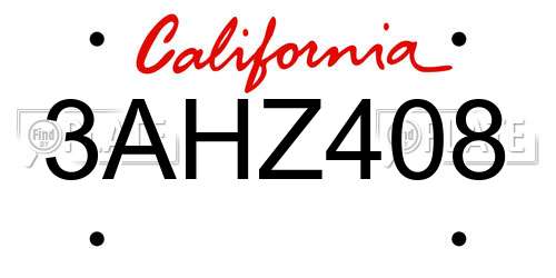 3AHZ408 California License Plate