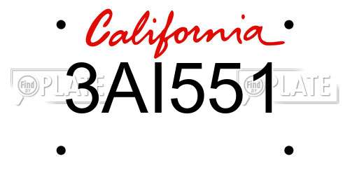 3AI551 California License Plate