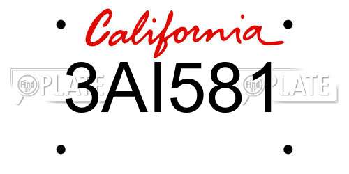 3AI581 California License Plate