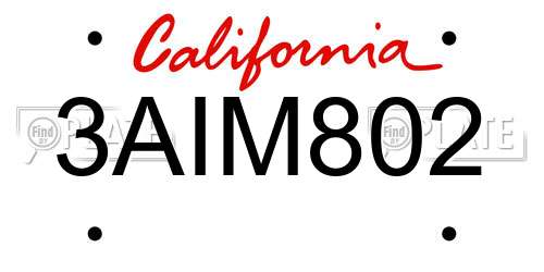 3AIM802 California License Plate