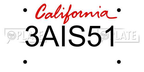 3AIS51 California License Plate
