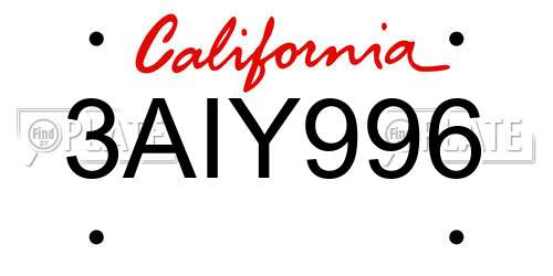 3AIY996 California License Plate