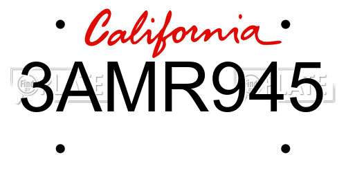 3AMR945 California License Plate