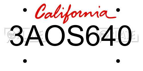 3AOS640 California License Plate