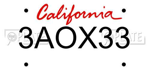 3AOX33 California License Plate