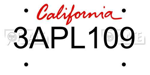 3APL109 California License Plate