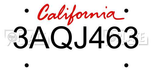 3AQJ463 California License Plate