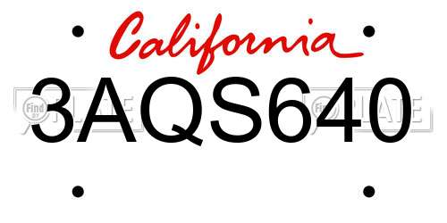 3AQS640 California License Plate