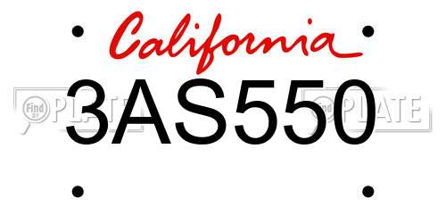 3AS550 California License Plate