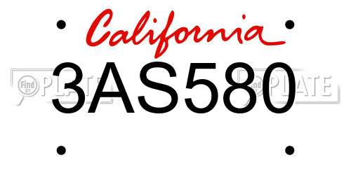3AS580 California License Plate