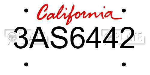 3AS6442 California License Plate