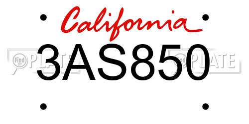 3AS850 California License Plate