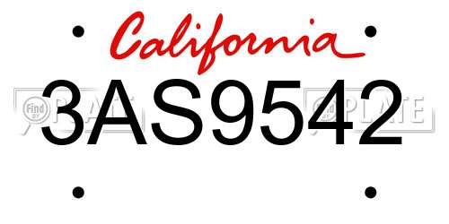 3AS9542 California License Plate