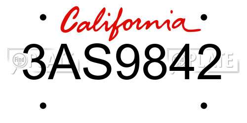 3AS9842 California License Plate