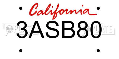 3ASB80 California License Plate