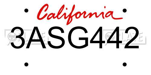 3ASG442 California License Plate