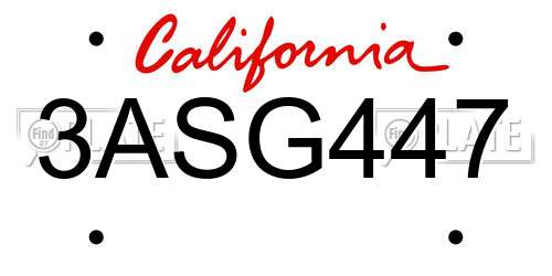 3ASG447 California License Plate