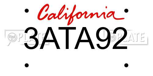 3ATA92 California License Plate
