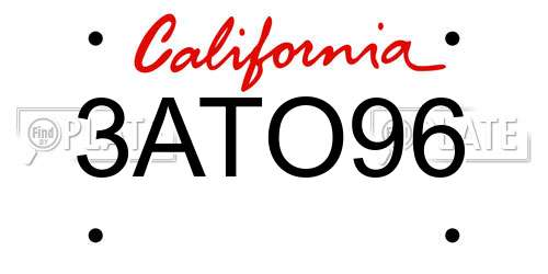 3ATO96 California License Plate