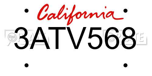 3ATV568 California License Plate
