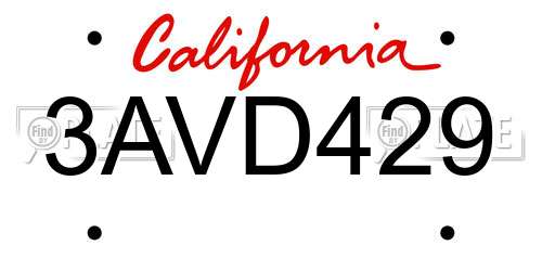 3AVD429 California License Plate