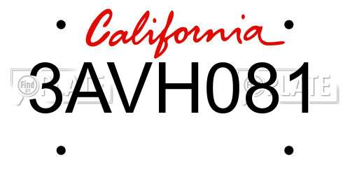 3AVH081 California License Plate