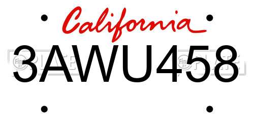 3AWU458 California License Plate