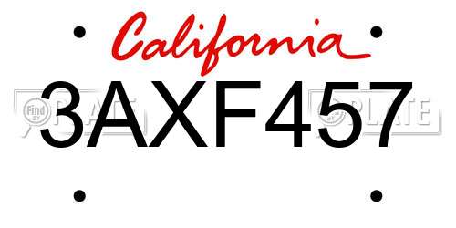 3AXF457 California License Plate